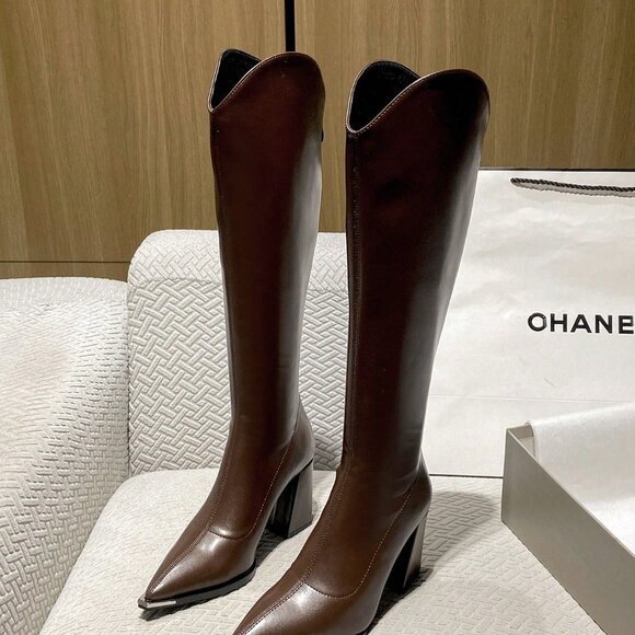 Brown Elegant Women's High Heels Over Knee Boots - Picture 3 of 6